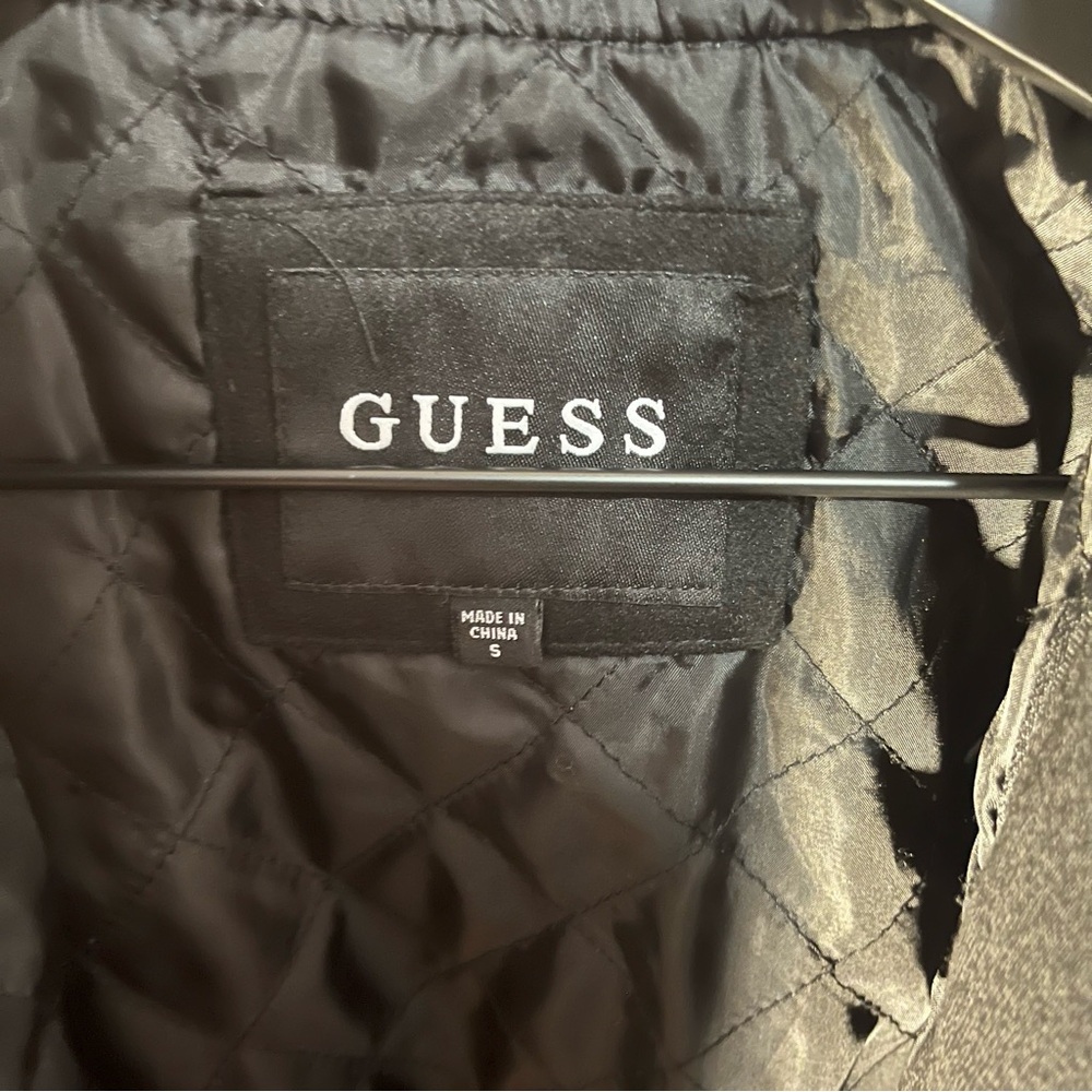 Read! GUESS Men's Wool G Varsity Letterman Bomber  Hooded Jacket Black Size S - Picture 5 of 9